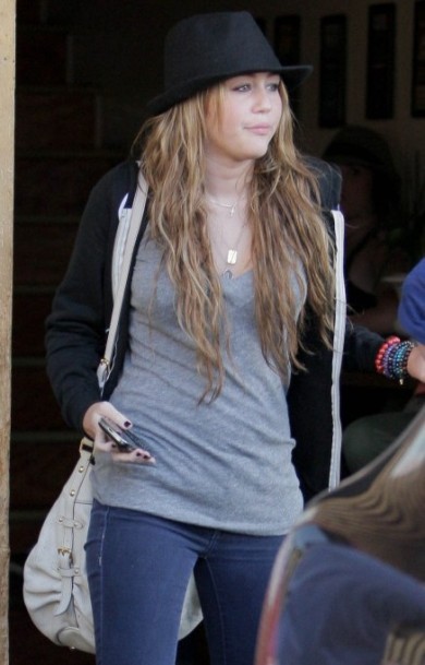 brandi cyrus hair. Miley Cyrus leaving “Katsu-Ya”